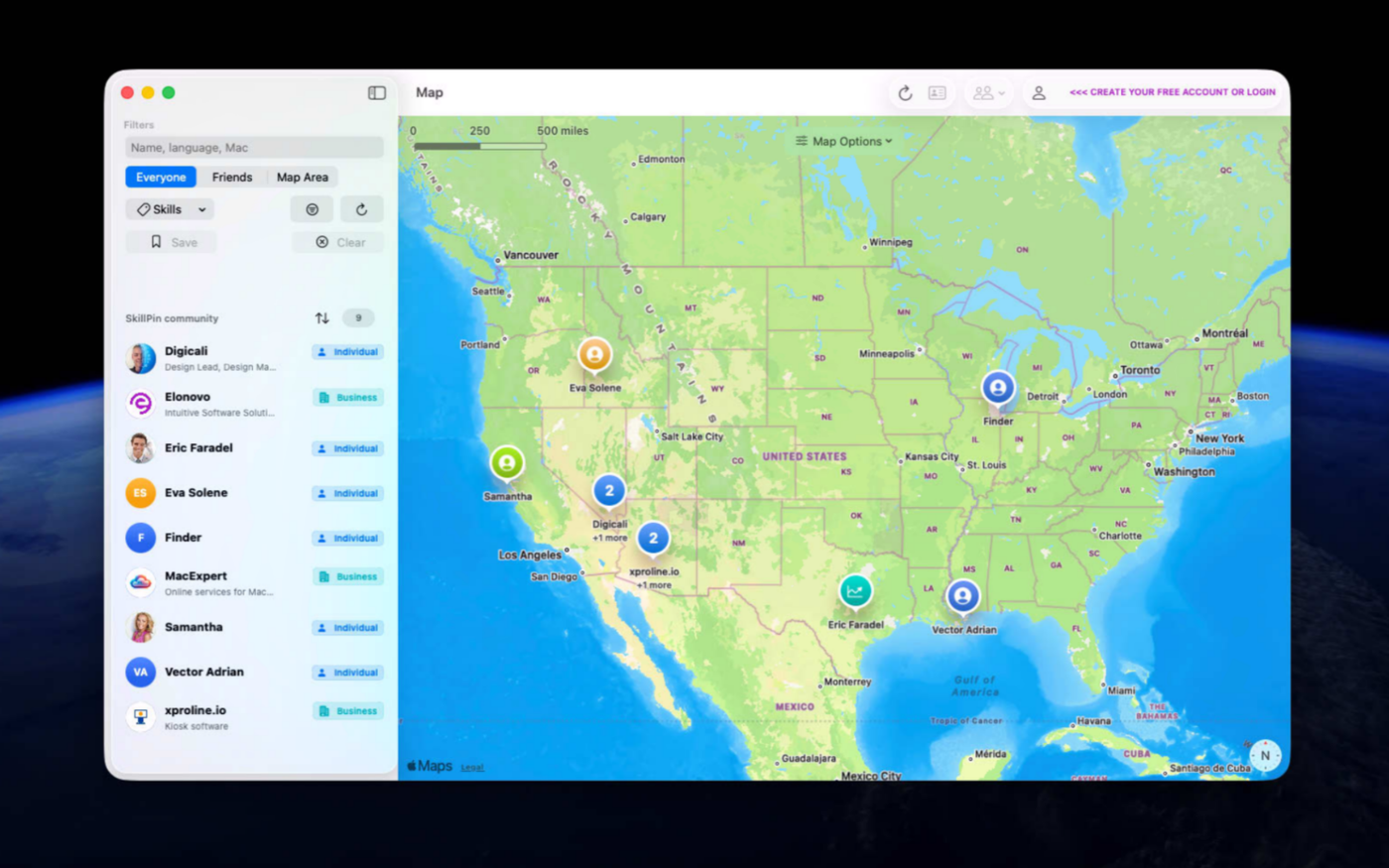 Map workspace in SkillPin